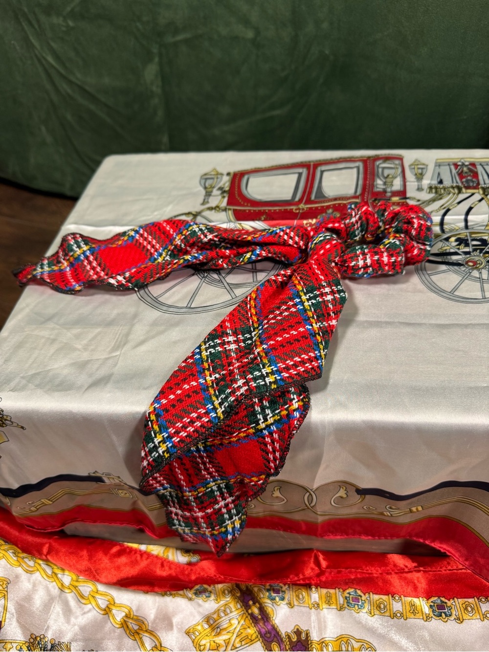 Red Plaid Bow Scrunchie Hair Tie